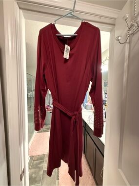 torrid Long Sleeve Belted Dress in Burgundy